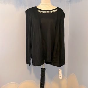 NWT- Elementz black Pearl and Diamond accents sweater/blouse $17